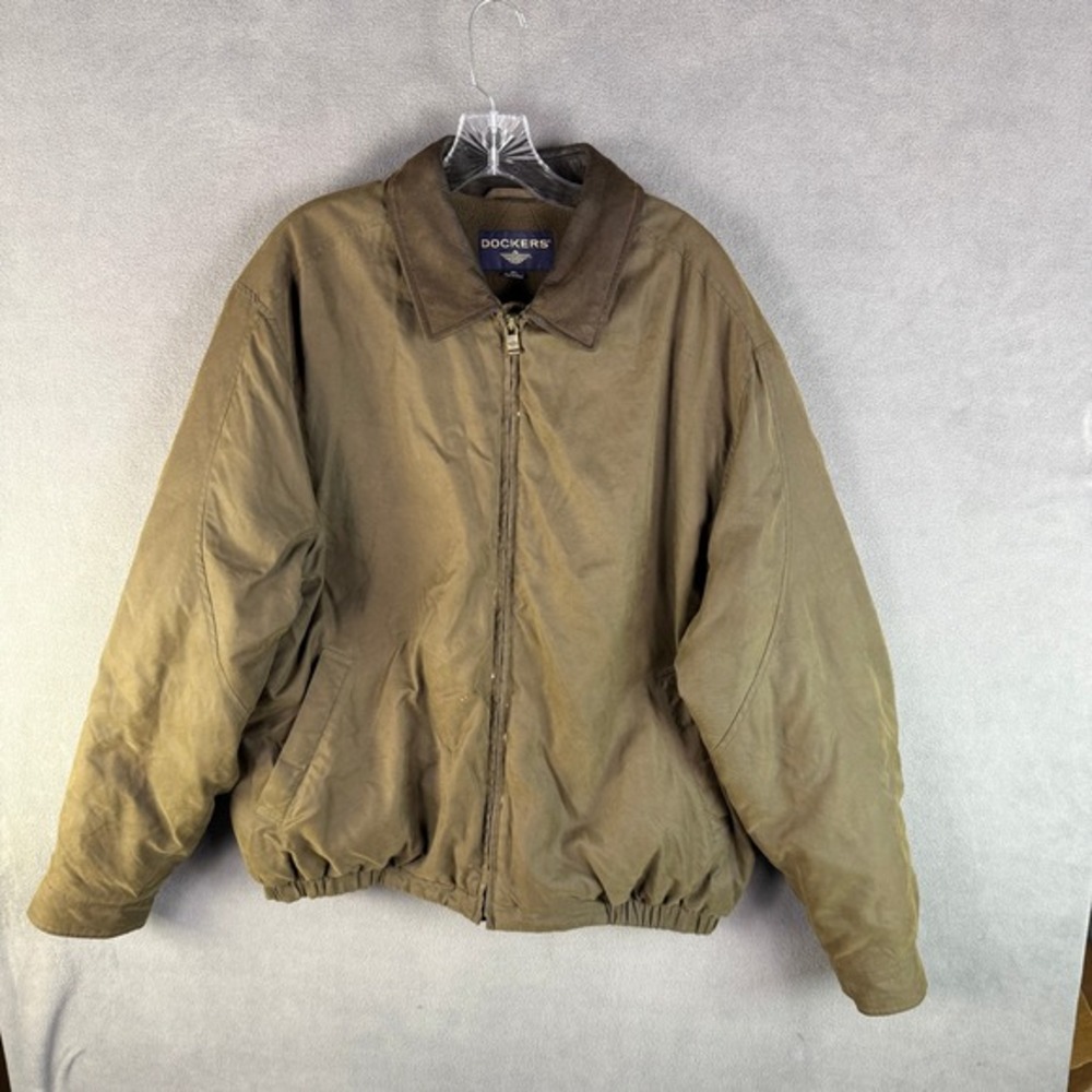 VTG‎ Dockers Mens Bomber Jacket XL Brown Lined Outerwear Work Grunge 90s Field